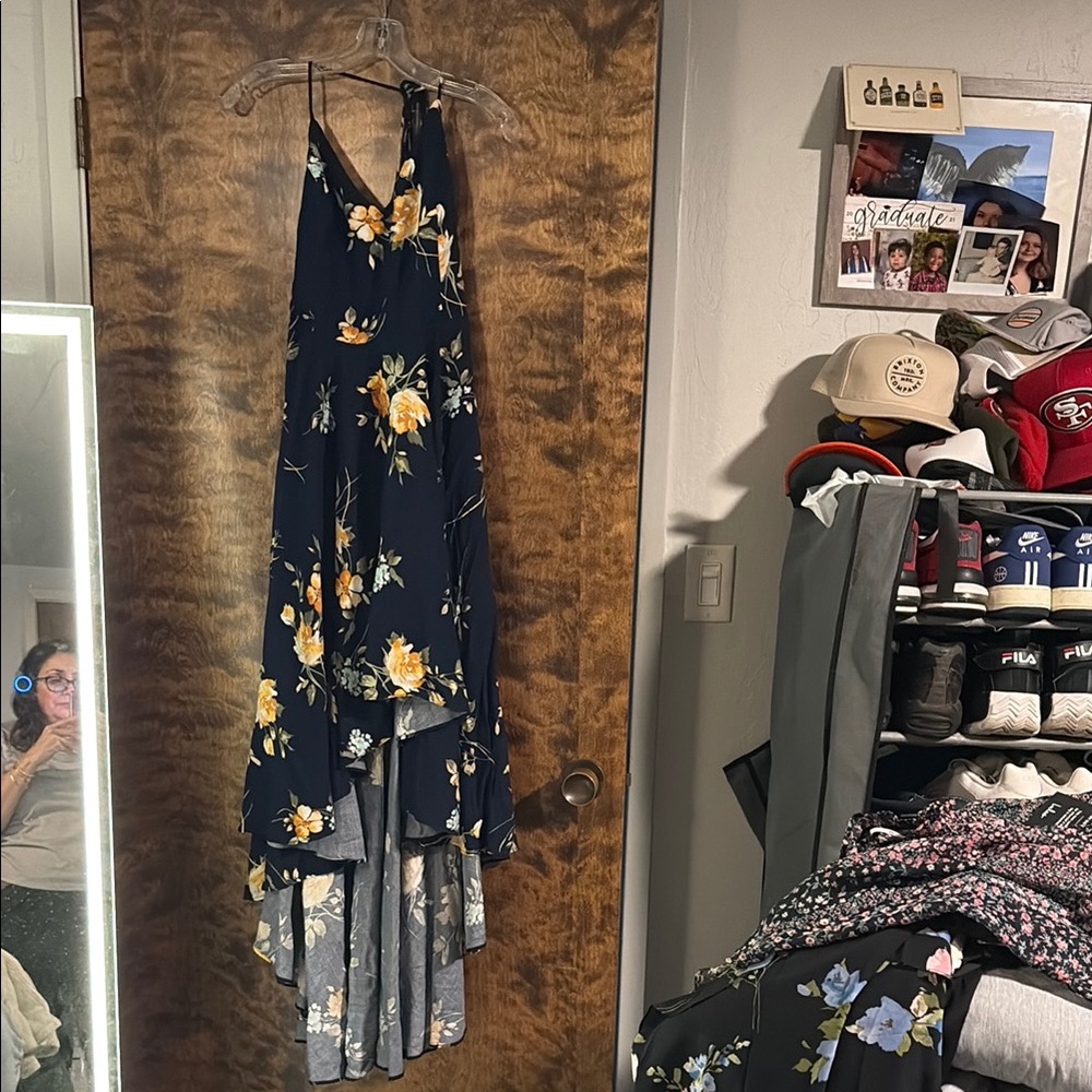Lulu's Navy Floral Asymmetrical Dress